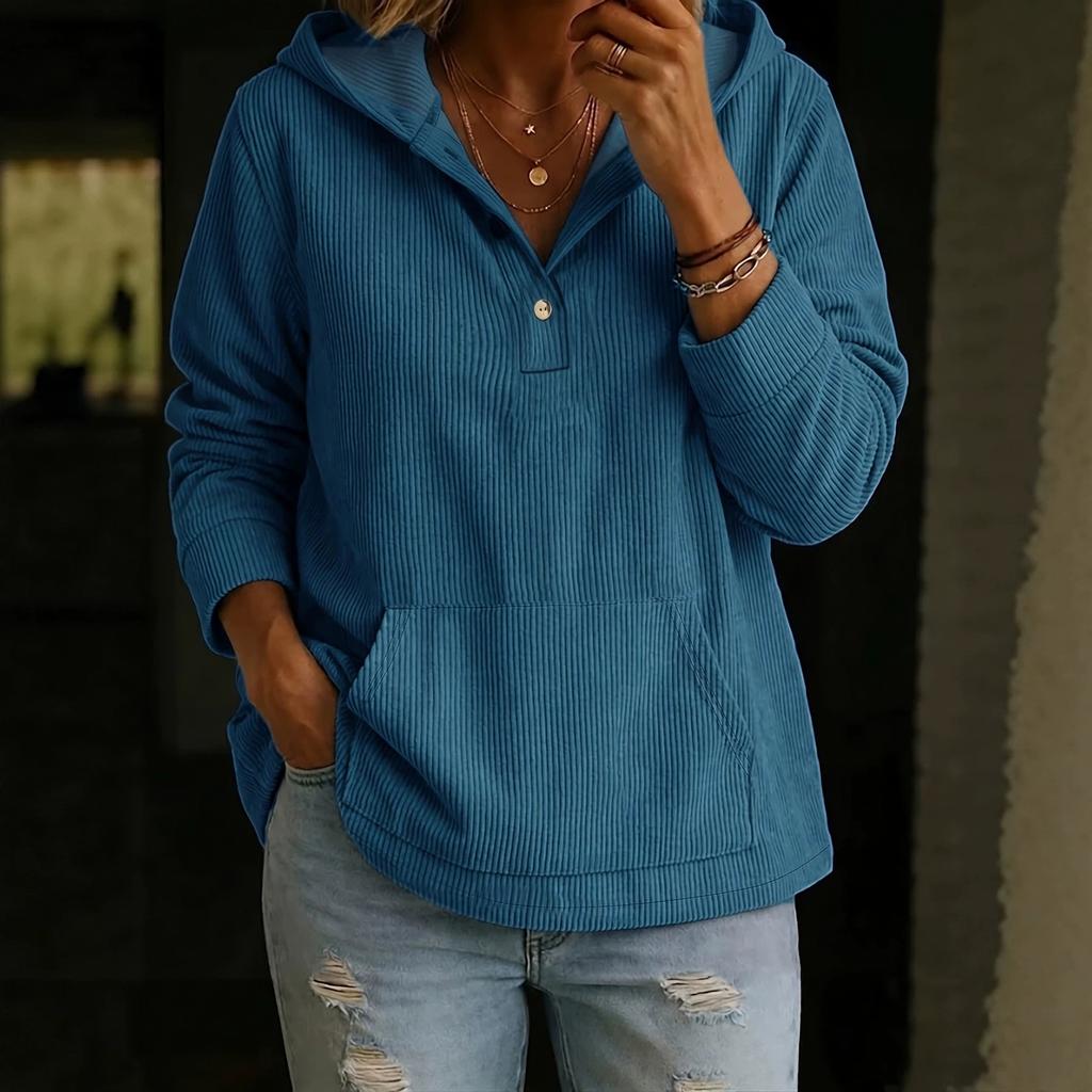 Damen Freizeit Locker Geschnittener Pullover Hoodie Langarm Farbe mit Taschen für Herbst Winter
