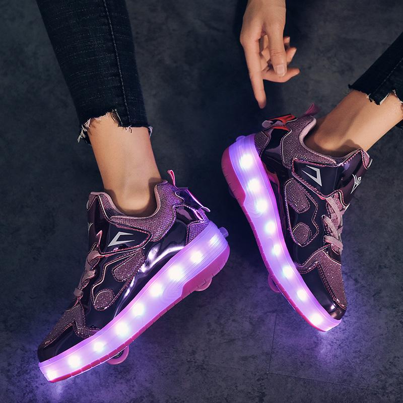 Scarpe Sportive da Ragazzo Ricaricabili e Convertibili in Scarpe da Ginnastica Luminose da Ragazza USB per Bambini Scarpe Bling Bling Scarpe Luminose con Rotelle