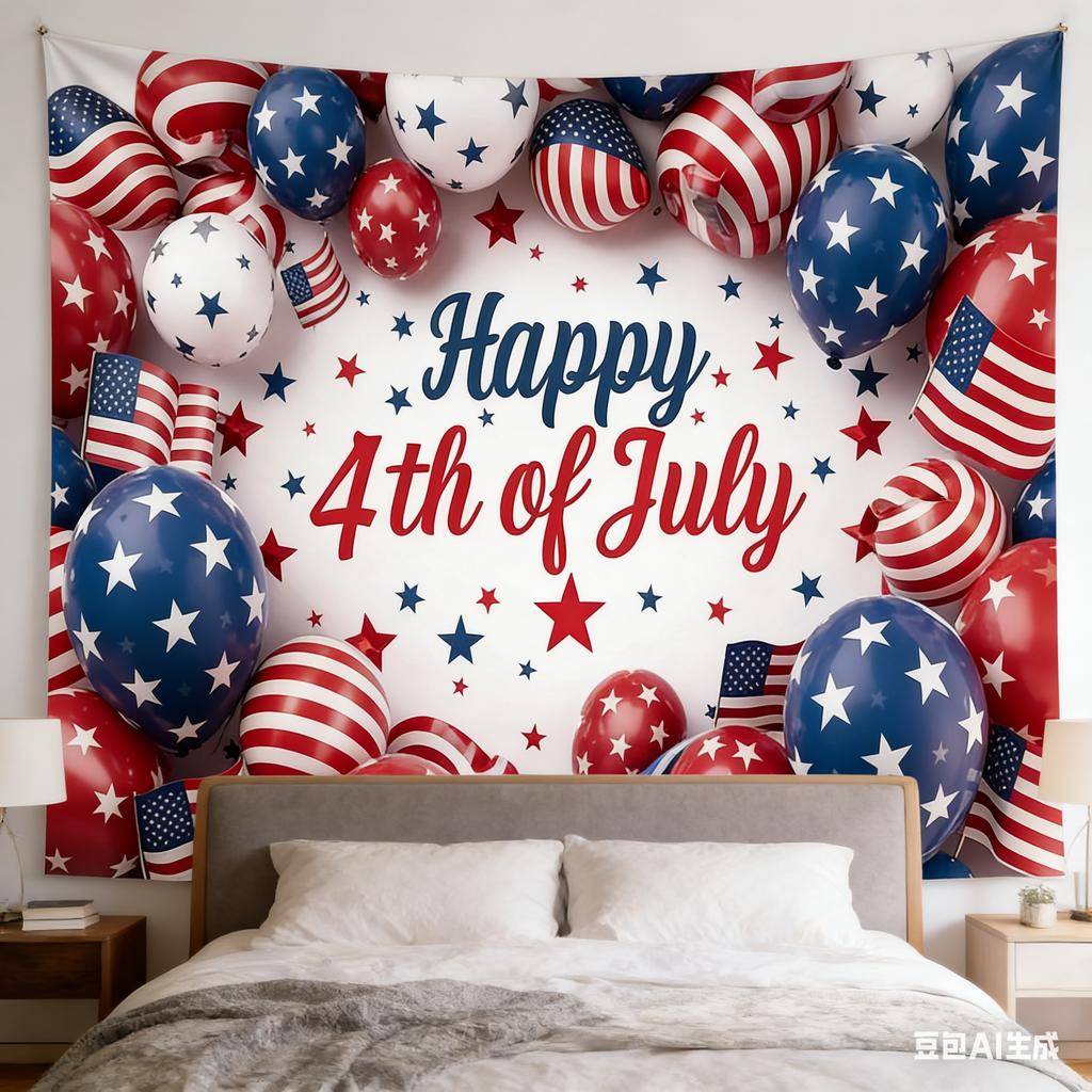 1 szt. Patriotyczny gobelin na 4 lipca, Poliester, Druk 2D, Wszechstronna dekoracja ścienna do sypialni, werandy i akademika, Sztuka z balonami z flagą USA
