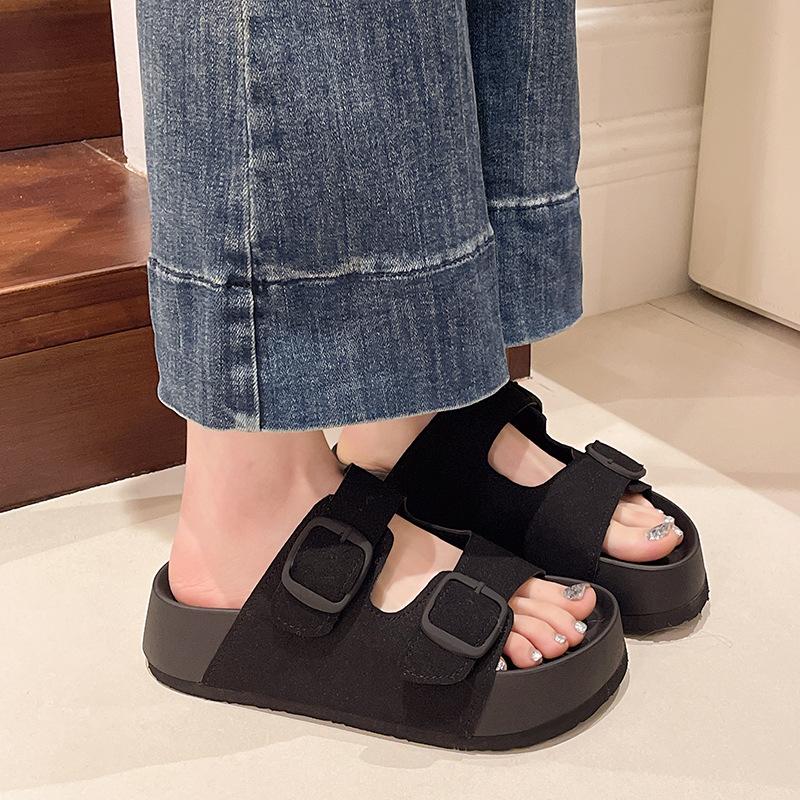 Boken-Hausschuhe mit dicker Sohle für Damen-Sommerbekleidung, Retro, vielseitig, lässige Sandalen, 2025, neue Ein-Wort-Boken-Sandalen