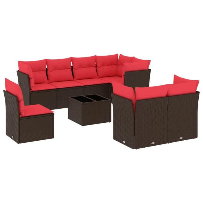 VidaXL Salon de Jardin avec Coussins 9 pcs, Canapés de Terrasse, Ensemble de Meubles de Patio, Mobilier d'Extérieur, Marron 3217944