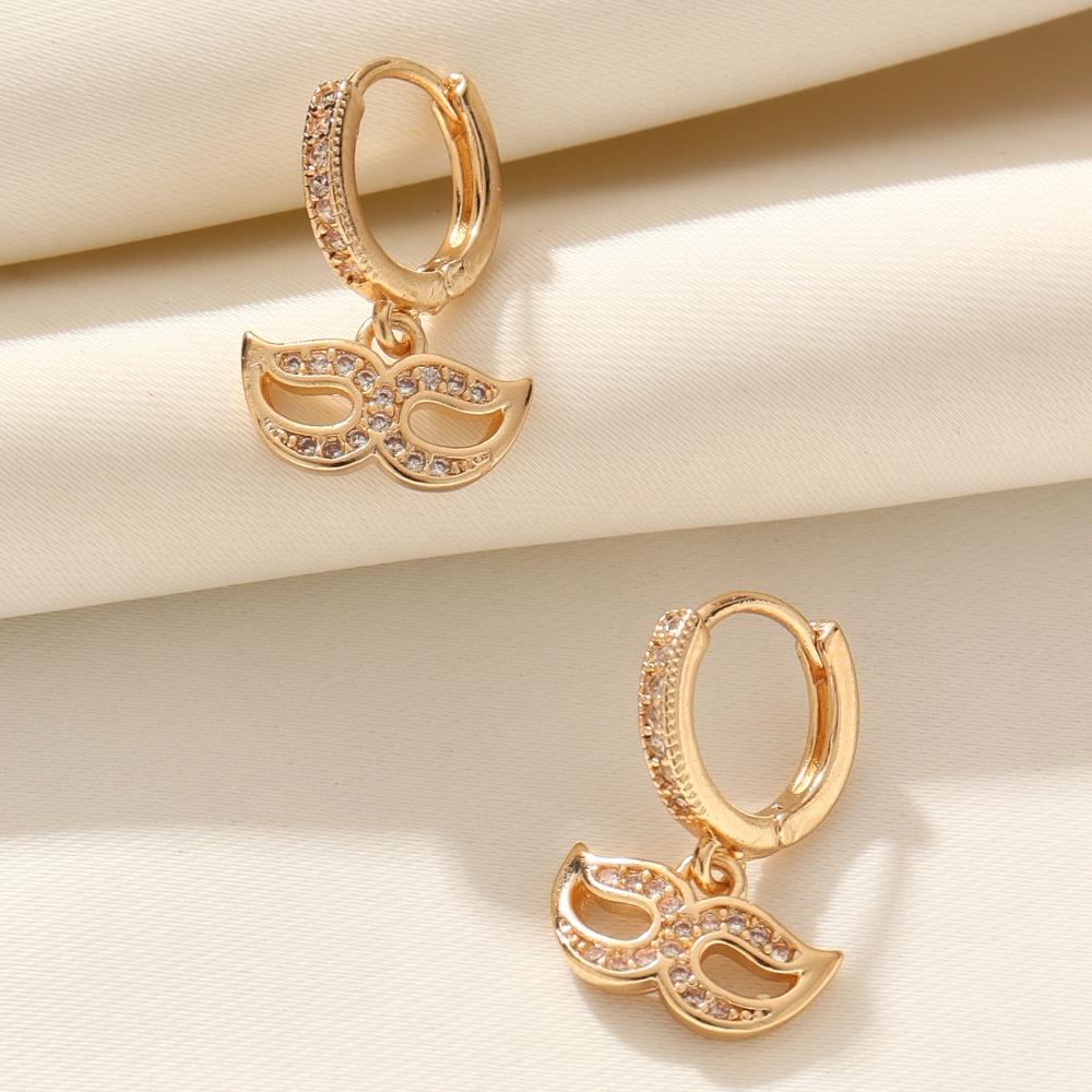 1 Pair Personality Mask Dangle Earrings for Women Cubic Zirconia Jewelry Daily Wedding Party Accessories