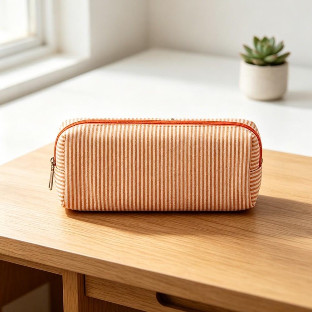 Striped Print Pencil Pouch Polyester Bubble Yarn Pen Bag Minimalist Stationery Pouch School Office