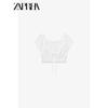 Zaprha2025 Summer New Western Style Bows Shoelace Shirt Ruffled Short Sleeves V Neck Short Top 0085332