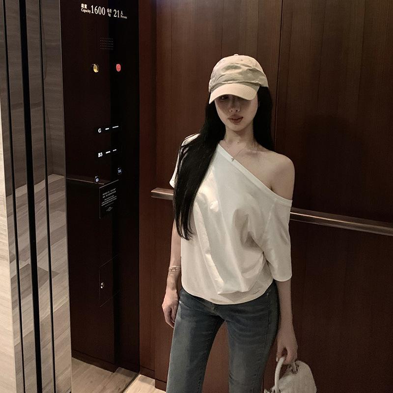 

Черный топ с открытым плечом, Новые модели с V-образным вырезом, длинными рукавами и открытыми плечами для весны и осени XL