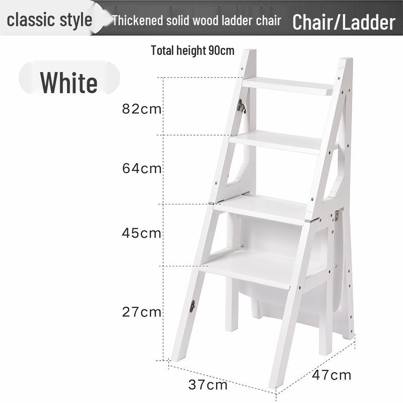 Solid Wood Multifunctional Folding Ladder-Chair: Indoor Portable 4-Step Stool & Climbing Ladder