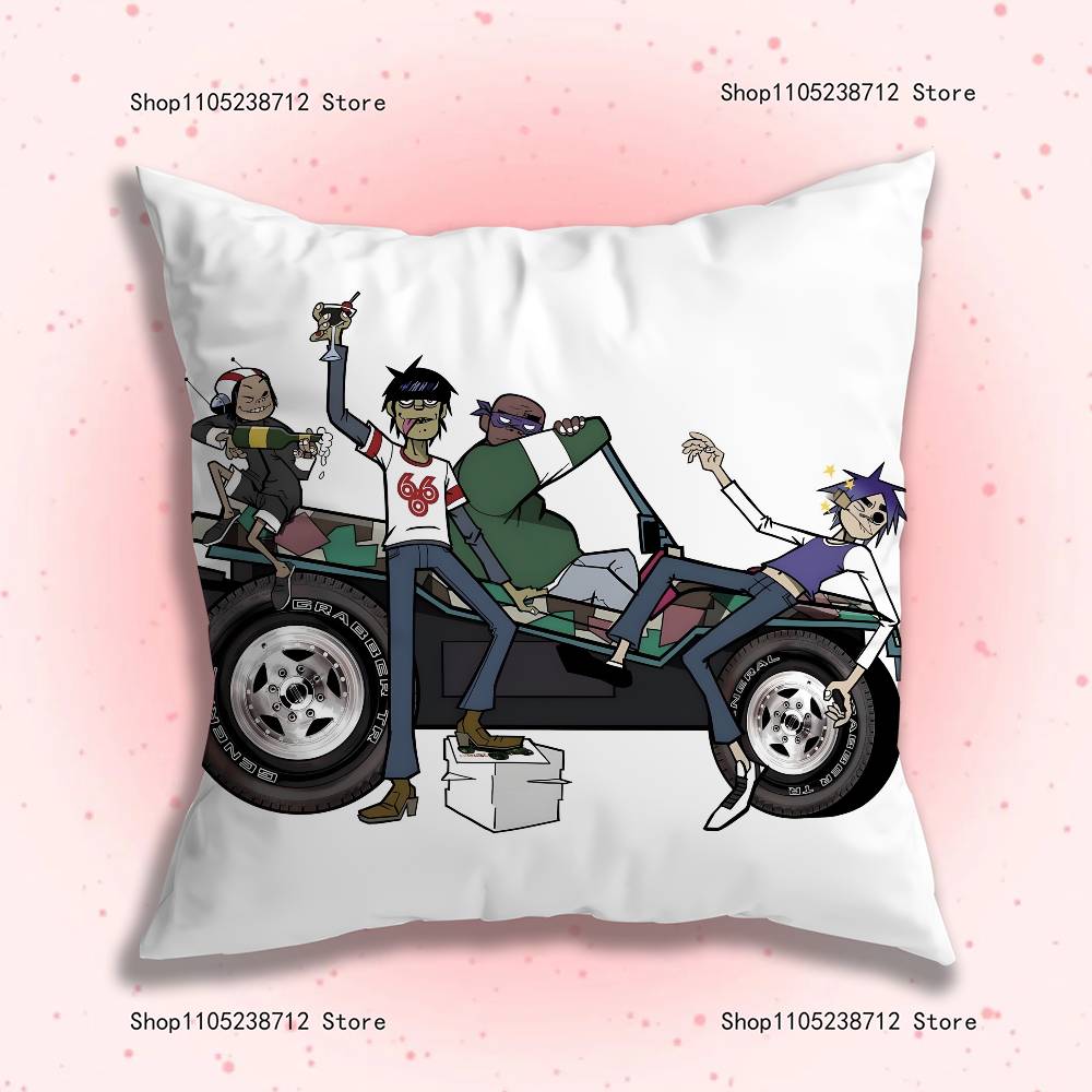 G-Gorillaz Rock Band Pillow Covers Cartoon Sofa Decorative Home Double-Sided Printing Short Plush Cute Cushion Cover