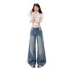 Early Spring Vintage Blue Rhinestone High Waist Relaxed Slim Floor Straight Wide Leg Denim Pants For Ladies Casual Pants Oversize Denim Trousers