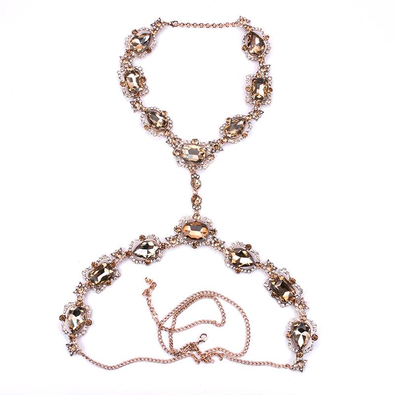 2025 New Fashion Big Glass Waist Chain Body Chains Necklace Jewelry Women Indian Statement Long Crystal Rhinestones Necklace