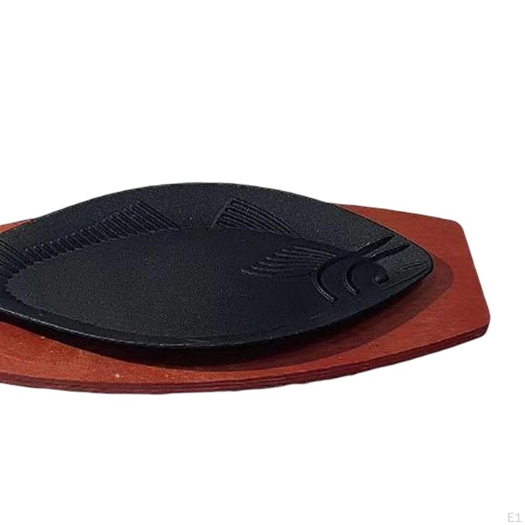 Padella per Grigliata a Forma di Pesce con Base in Legno, Friggitrice da Servizio, Frittura di Bistecche per Esterni, Campeggio