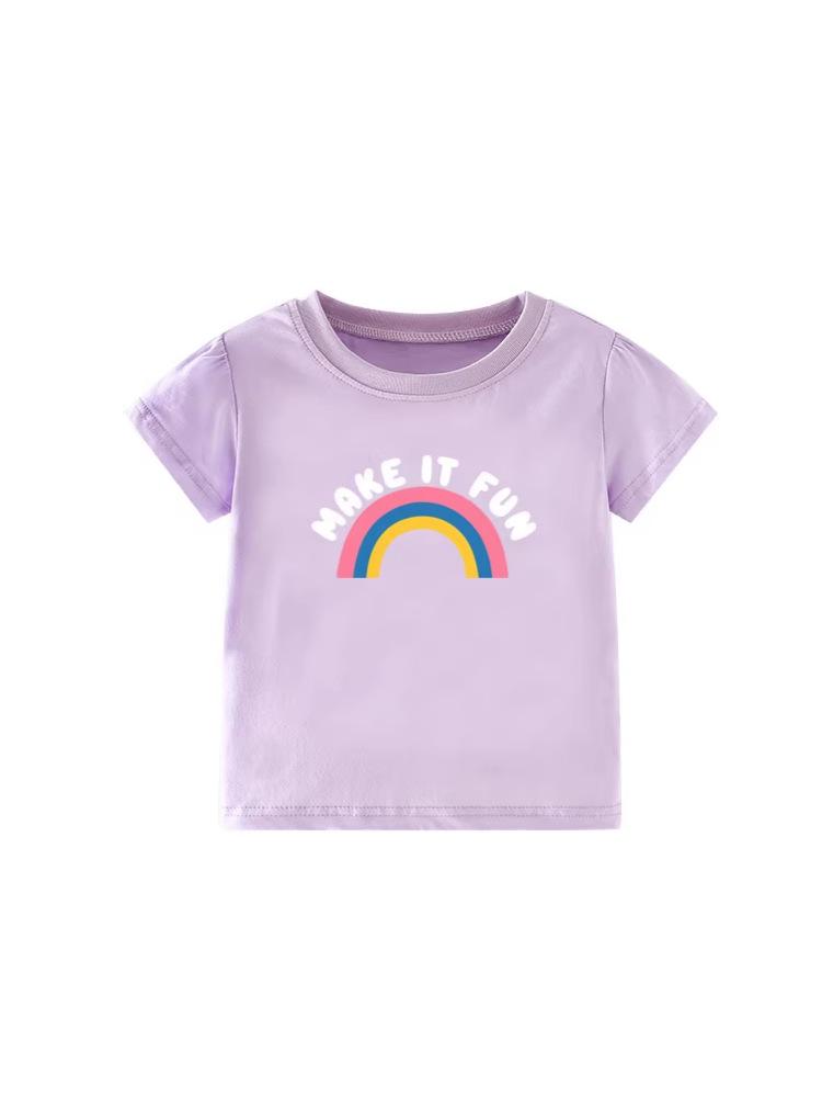 European-Style Girls' Summer Cartoon T-Shirt - Short Sleeve, Round Neck, for Kids