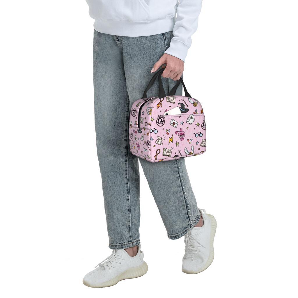 Custom H-Harryes Thermal Insulated Lunch Bag Women Men Witchcraft Portable Lunch Container for School Storage Food Box