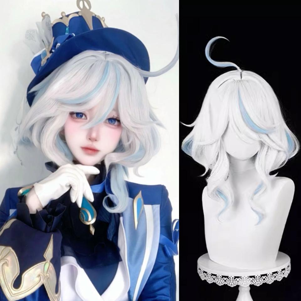 

WTB Game Genshin Impact Furina Косплей Синтетический Парик Мультяшный Парик Пушистый Блики Термостойкий Хэллоуин Мультяшный Парик 30cm