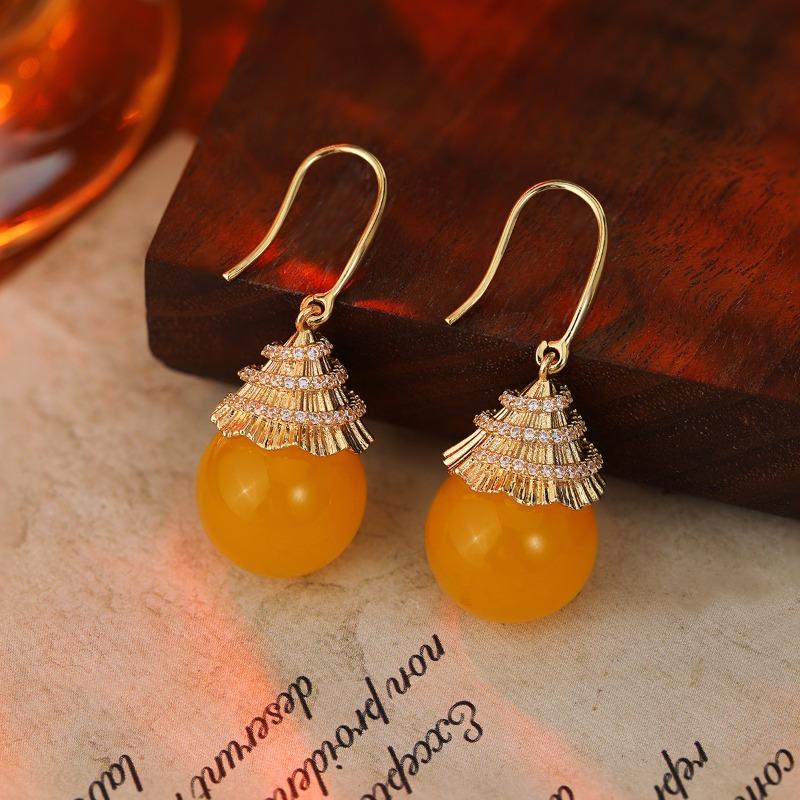 New Chinese Beeswax High Luxury Ear Hook Retro National Style Design Horse Dress Cheongsam Hanfu Earrings