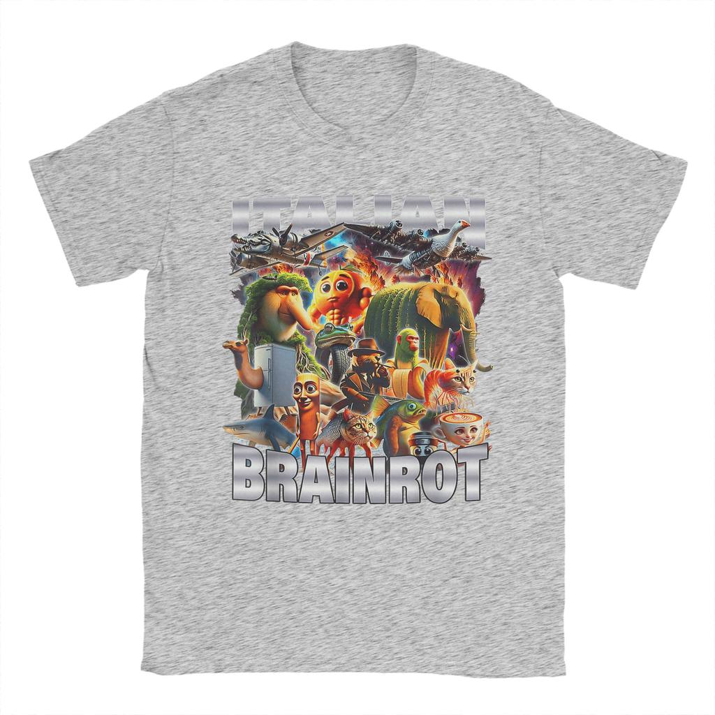 Types of Italian Brainrot Meme Character T Shirt Unisex Cotton Vintage TShirts Round Neck Tee Shirt Short Sleeve Clothes Summer