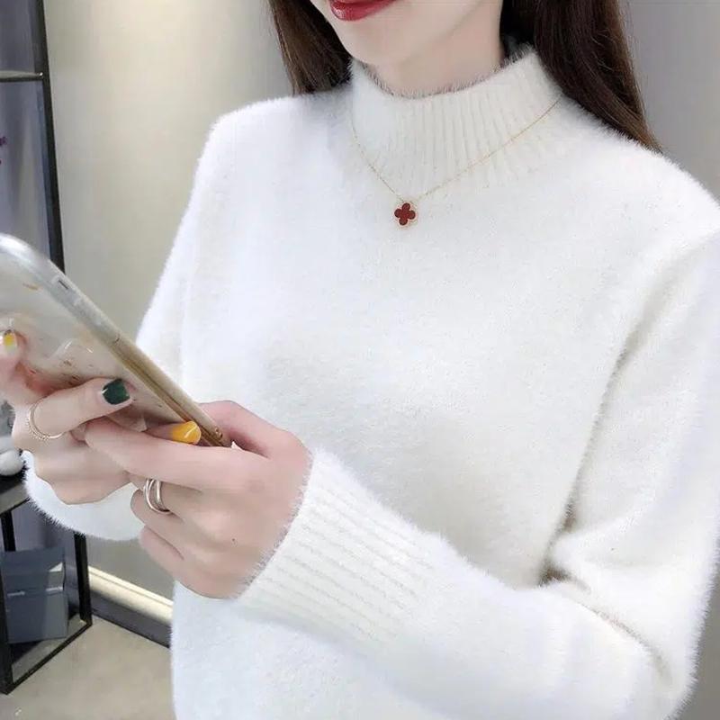 Golfy Jednokolorowe Elastyczne Swetry Casualowe Damskie Jesienno-zimowe Swetry Z Długim Rękawem Sweter Dzianinowy