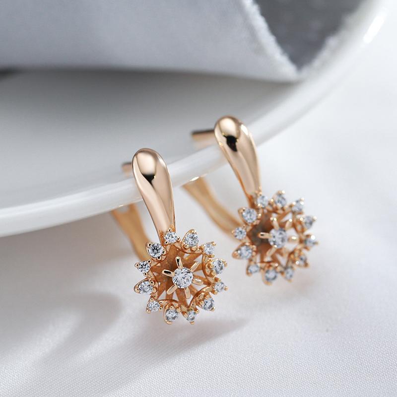 Trend  Rose Gold Color Crystal Flower English Earrings Women Unusual Creative Natural Zircon Accessories Daily Jewelry