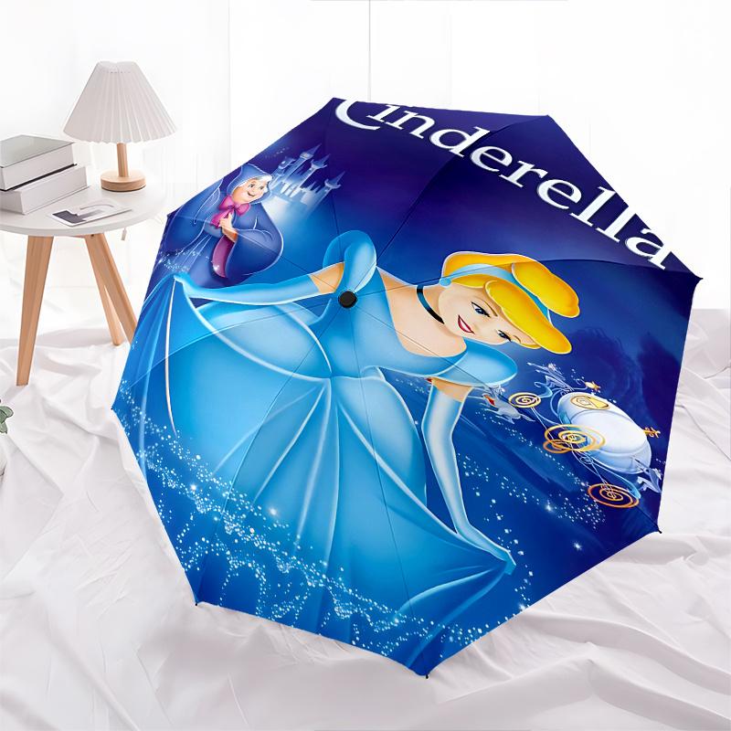 Cinderella, Fairy Godmother Automatic Opening and Closing Umbrella - 8 Ribs Portable Folding Umbrella with Plastic Handle, Suitable for Leis