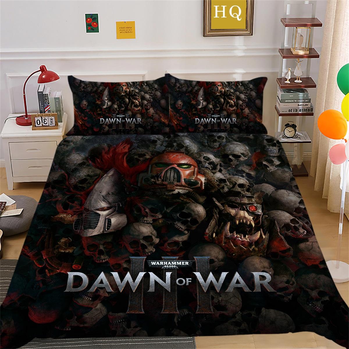 

Комплект постельного белья с 3D-принтом ужасов и рисунком головы черепа, пуховое одеяло и наволочка, 2/3 предмета, праздничная атмосфера Хэллоуина, украшение для дома Baby 100x135cm