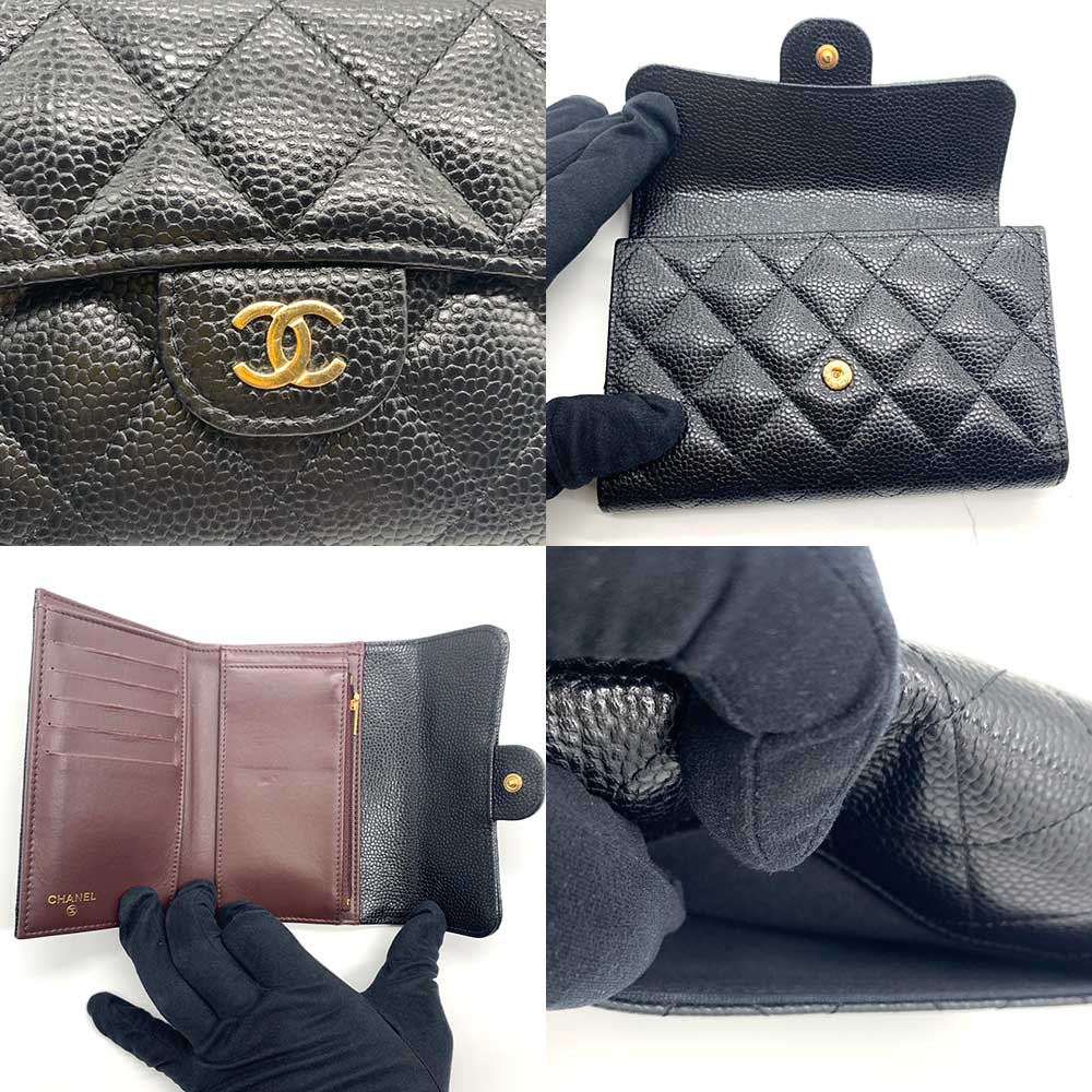 Used CHANELTri-fold wallet Matt caviar skin Women