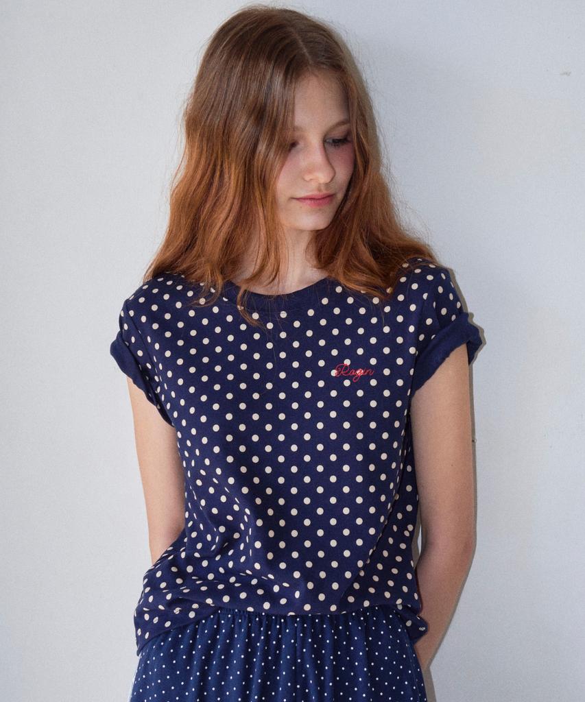 Loginaenloji Logo Point Dotted T-Shirt Navy