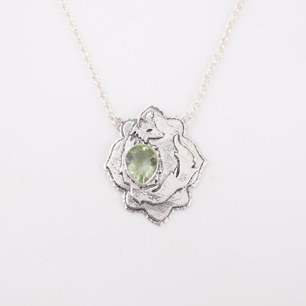 Green Amethyst Gemstone 925 Sterling Silver Jewelry Pendant 1.29" Gift For Her CP-32-10