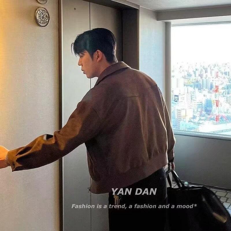 

Мужская замшевая куртка-пилот на молнии в корейском стиле - Осень/Зима, стиль Гонконга 3XL коричневый