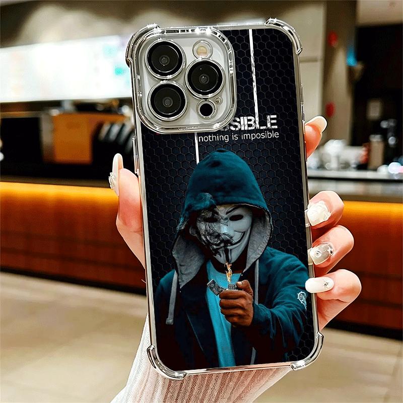 Anonymous V Mask Plating Phone Case For Iphone 16 17 Pro Max Air 16E 14 15 Plus 12 13 Mini Anti-Fall Airabag Cover