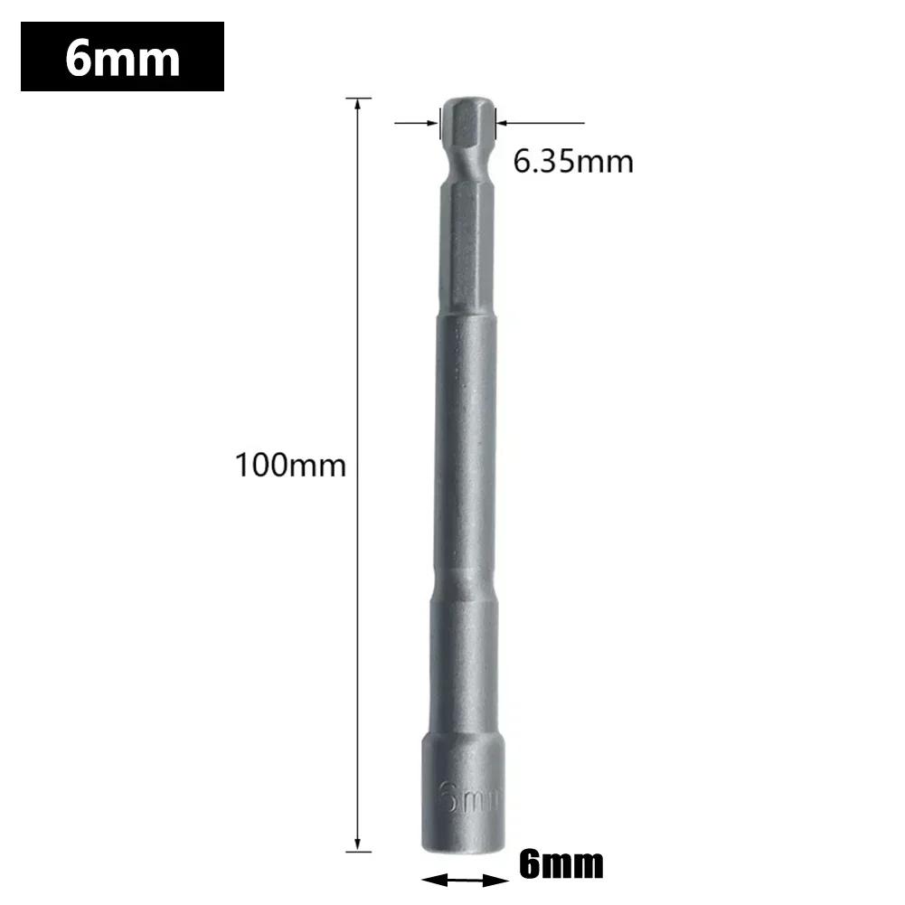 100mm Länge Vertiefen Kraft Nusstreiber Bohrer 6-19MM Schlag Stecknussadapter Für Elektrowerkzeuge 6,35MM Sechskantschaft