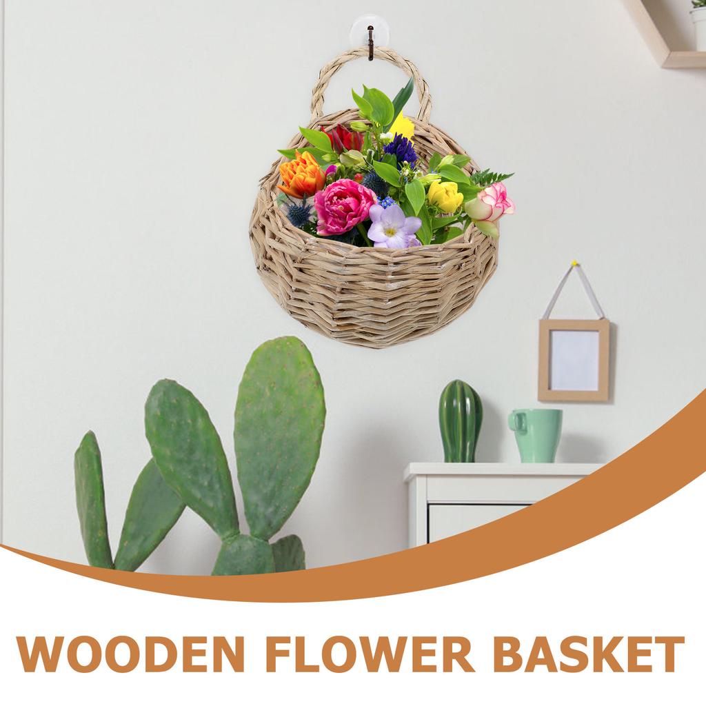 2Pcs Woven Hanging Planter Basket Wall Hanging Flower Basket Rustic Decorative Storage Organizer for Kitchen Bathroom Living