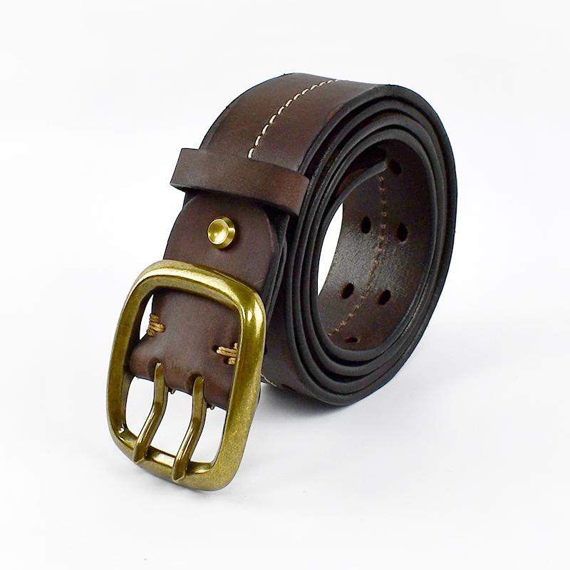 

Deepeel 3.8*105-125cm Retro Male Cowskin Belt Double Needle Buckle Genuine Leather Pure Cowhide Luxury Thick Jeans Waistband 105cm кофейный