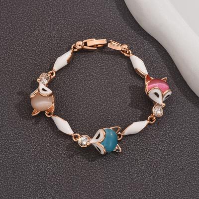 Buntes Katzenaugenstein-Armband für Damen, Kleines Tierarmband mit Fuchs, Einfaches und Exquisites Weihnachtsgeschenk