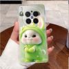 Green Fluffy Cartoon Rabbit Pattern Phone Case For Vivo X300 Pro Transparent TPU Soft Cover Shockproof Couple Protective Shell