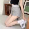 Women's Gray High-Waist A-Line Athletic Shorts—Slimming, Hip-Hugging, Wide-Leg Design for Summer