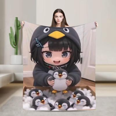 Gugu Gaga Penguin Coral Fleece Plush Throw Blanket Kawaii Blankets for Bed Couch Super Soft Quilt