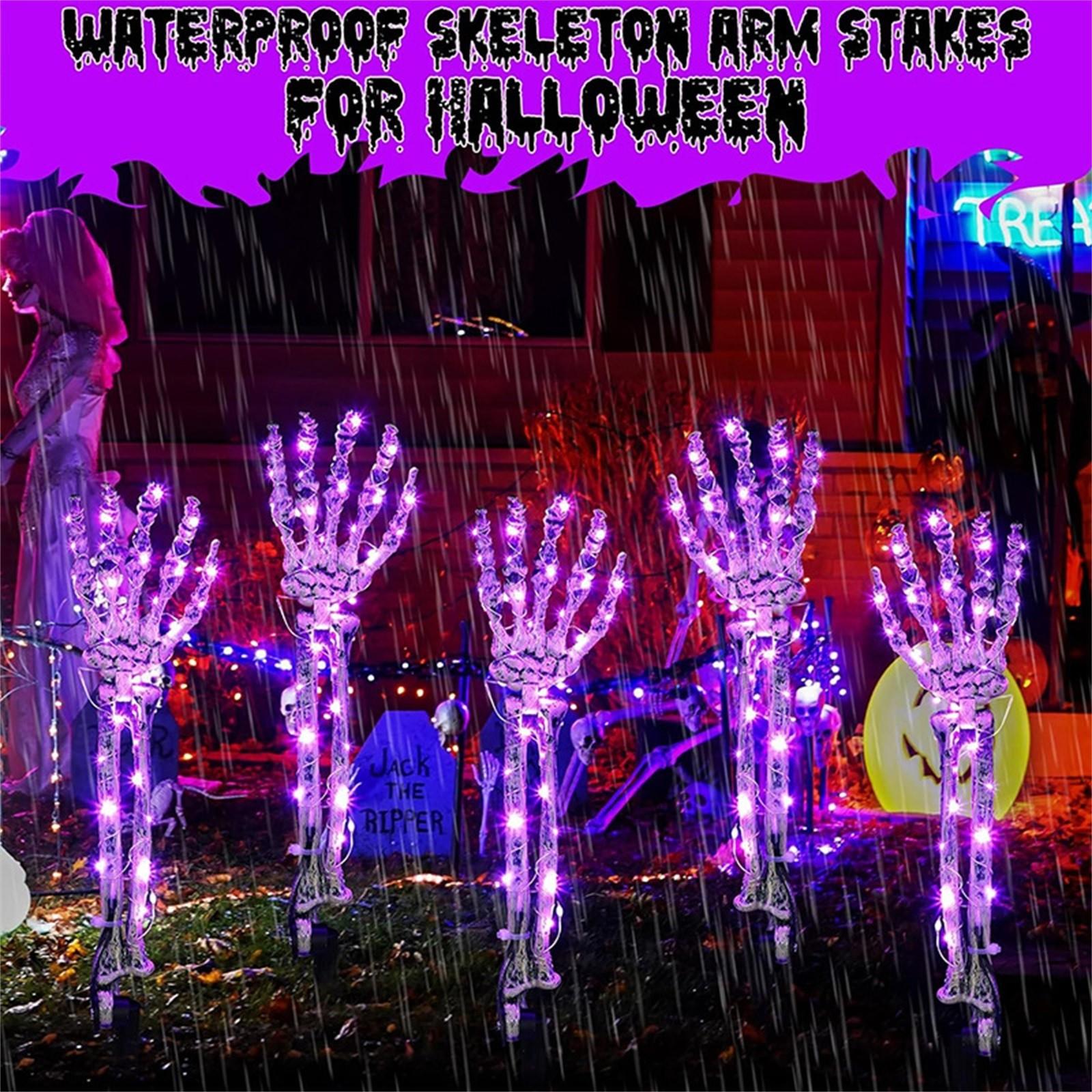 

5 шт. 18 дюймов, украшение в виде рук скелета на Хэллоуин, светящиеся огни, садовые фонари в виде скелета, украшения сада ужасов, колья One Size фиолетовый