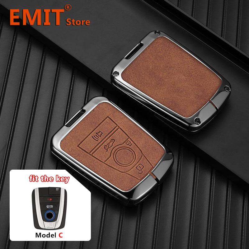 Custodia per chiave auto in lega di zinco e vera pelle adatta per BMW Serie I3 I8 Guscio protettivo Portachiavi Guscio Accessori interni
