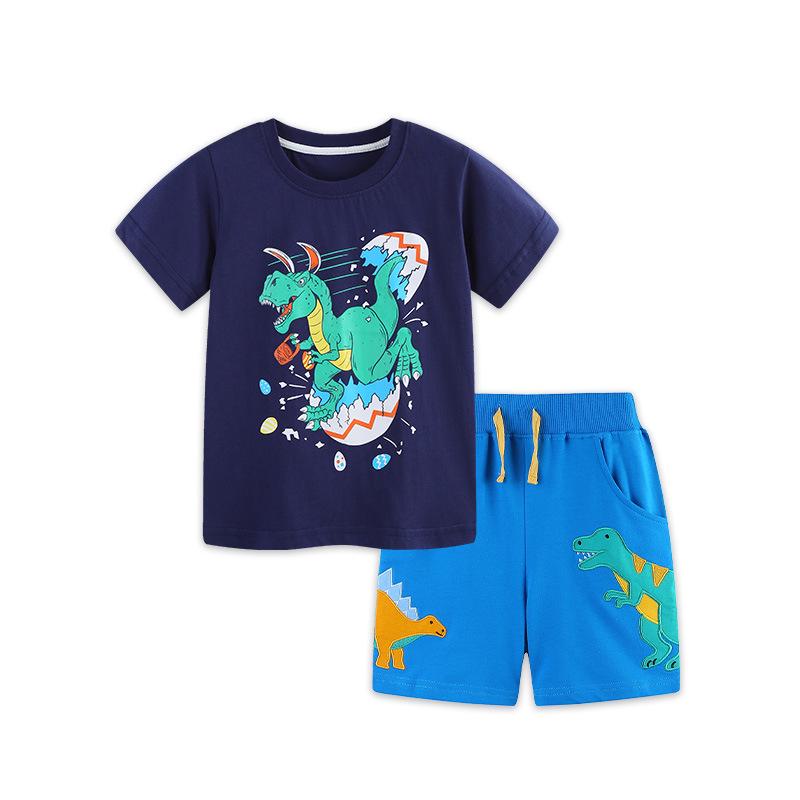 Summer Kids  Dinosaur Print Short Sleeve & Shorts Two-Piece Set for Boys 7Y