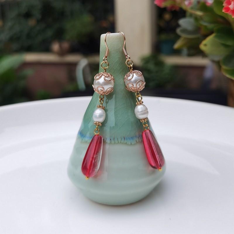 

Ретро Серьги ручной работы, обернутые цветами, Антикварные серьги высокого класса, Серьги, Серьги-клипсы с длинным жемчугом и украшениями Ландыш , Женские