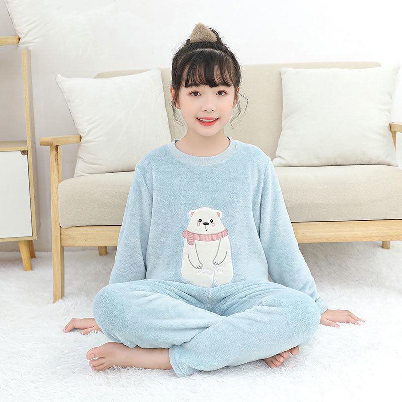 Flannel Boys' Pajama Set - Coral Fleece, Medium-Large, Plus Velvet, Thickened for Autumn/Winter