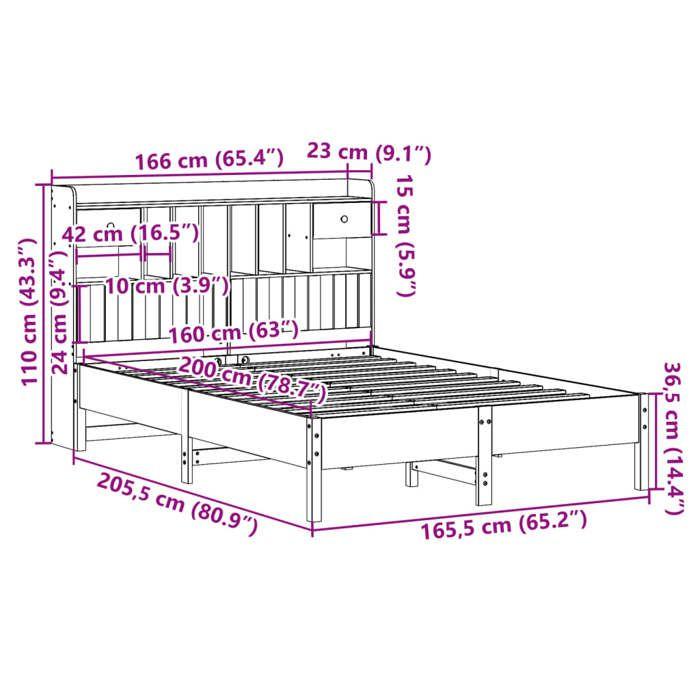 VidaXL Lit bibliothèque sans matelas cire marron 160x200 cm pin massif 3322905