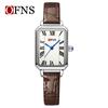 Ofns Waterproof Women's Watch with Bamboo Pattern Strap Square Dial Niche Design Casual Daily Dress Wristwatch for Ladies