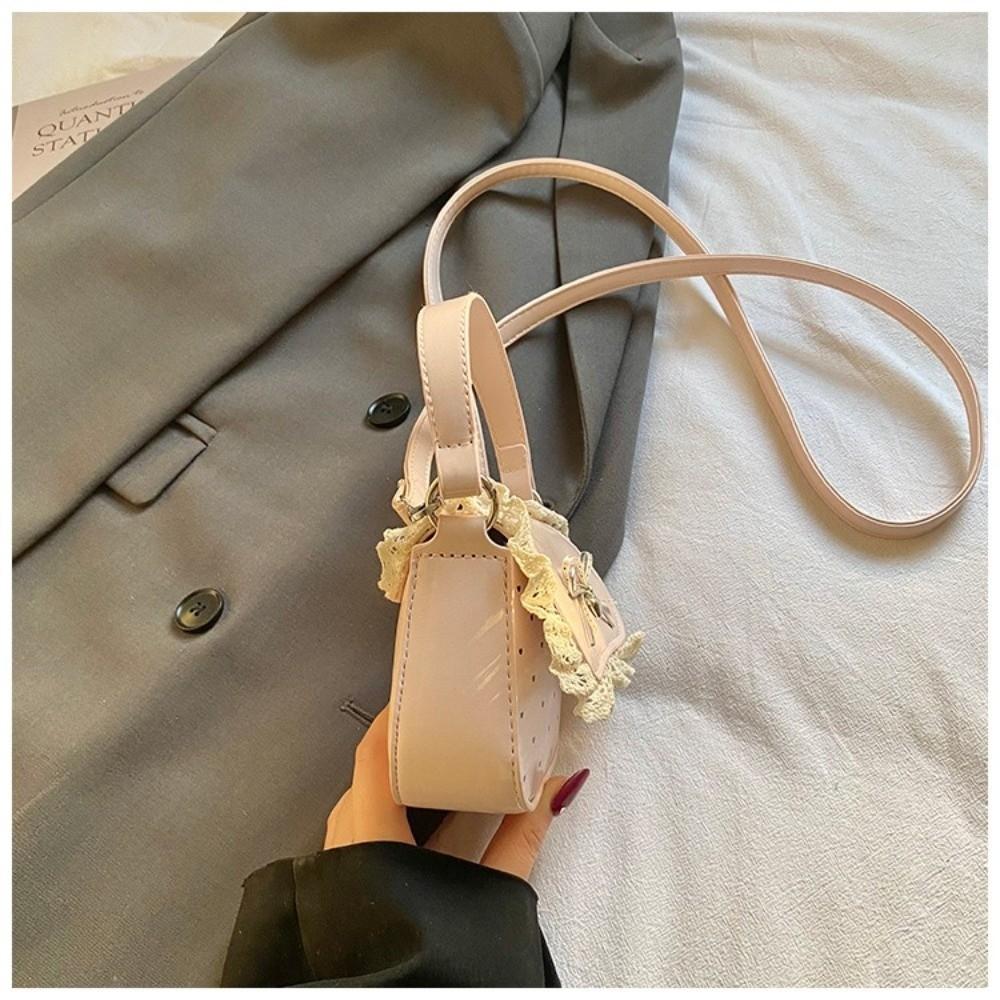 Elegant PU Leather Women Lipstick Bag Soft Knot Design Crossbody Bag Lace Trim Sweet Style Shoulder Bag