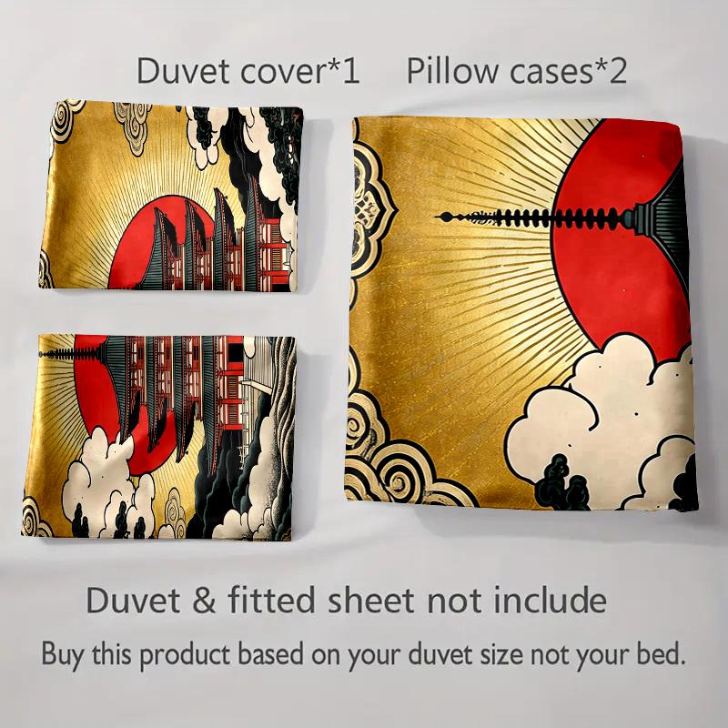 Pagoda, sunset, clouds. Bedding Duvet cover sets Duvet covers Pillowcases gifts (1 * Duvet Cover 2 * Pillowcases, without duvet insert)