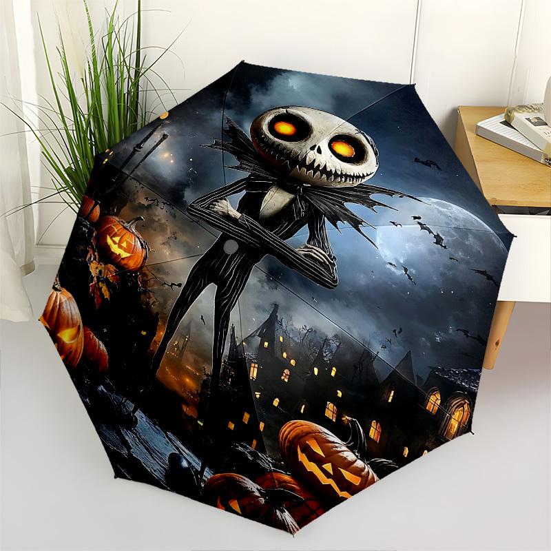

Halloween, Jack Skellington Themed Automatic Opening and Closing Umbrella, Brightly Colored 8-rib Portable Umbrella, Suitable for Men and Wo