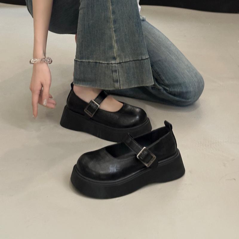 2025 season new big head platform Mary Jane shoes shallow mouth single shoes women's Japanese jk height increase casual small leather shoes women