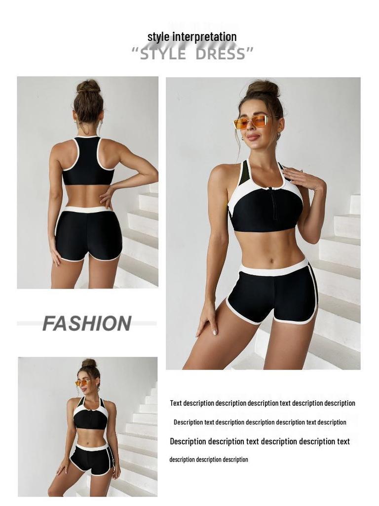 Europäischer & Amerikanischer Stil Reißverschluss Split Sport Bikini - Damen Lässiger Sexy Badeanzug