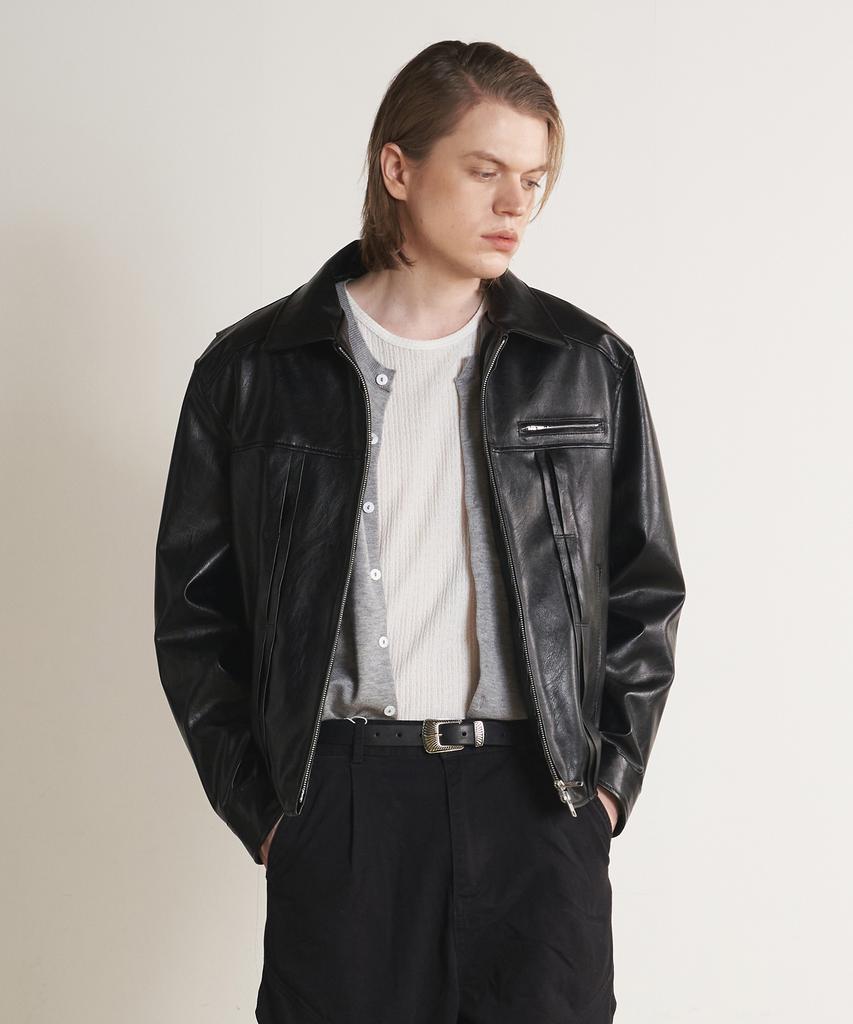 Sperone Double Line Trucker Two-Way Leather Jacket (Black)