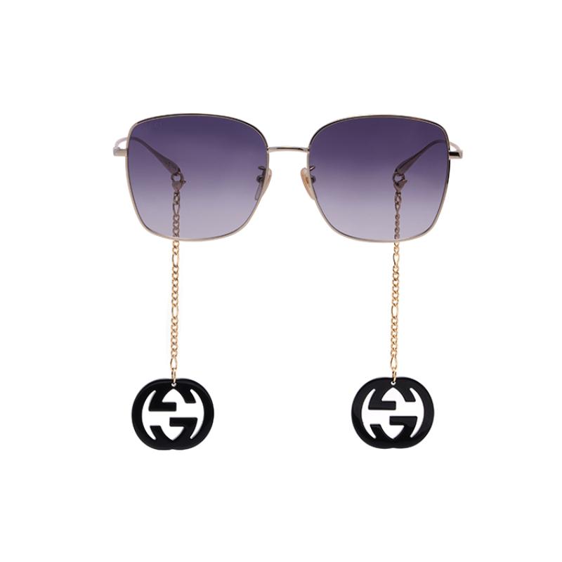 GUCCI Maze Chain Grey Double G Chain Metallic Trend Vintage Metal Square Sunglasses Women's Style