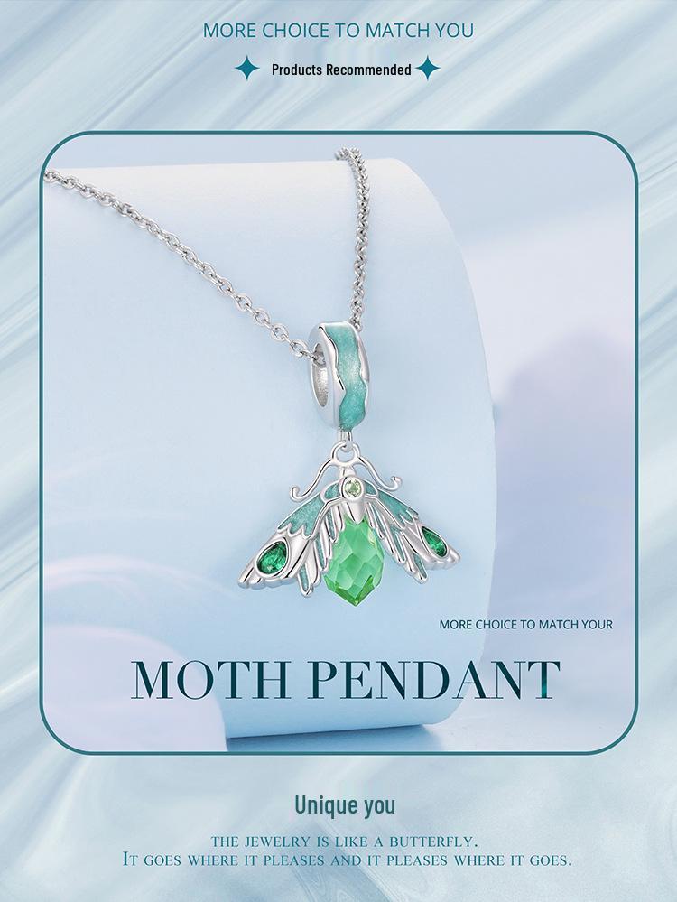 Ziyun Green Oil-Dripping Moth S925 Silver Necklace, Bracelet & Pendant Set